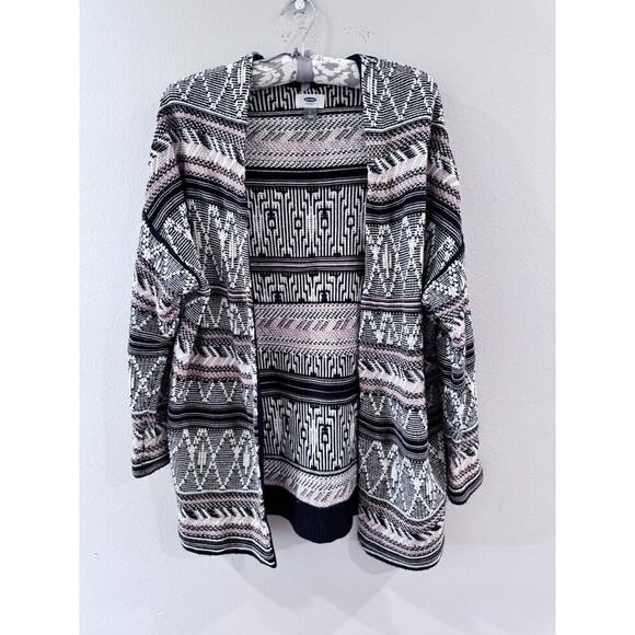 Old Navy Womens Open Cardigan Textured Knit Black White Brown Small Oversized - Picture 1 of 8